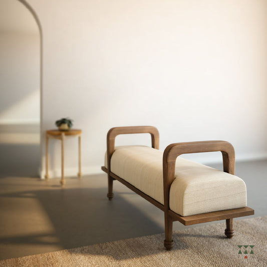 Jess, a sculpted long wooden bench