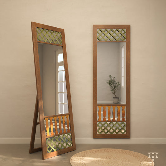 Leela, a handcrafted wooden accent mirror