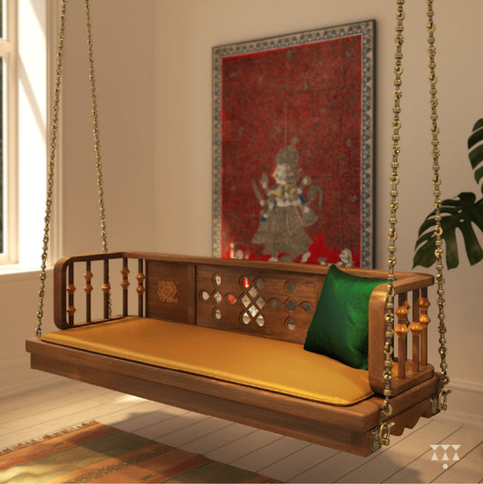 Maadhav | Handmade Wooden Swing with brass chain