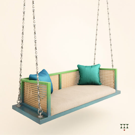 Sham, a solid wood hanging Jhula