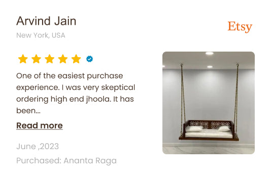 Etsy product listing with a swing and customer review on a white background