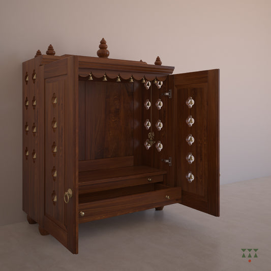 Ojas, handcrafted wooden Mandir with door