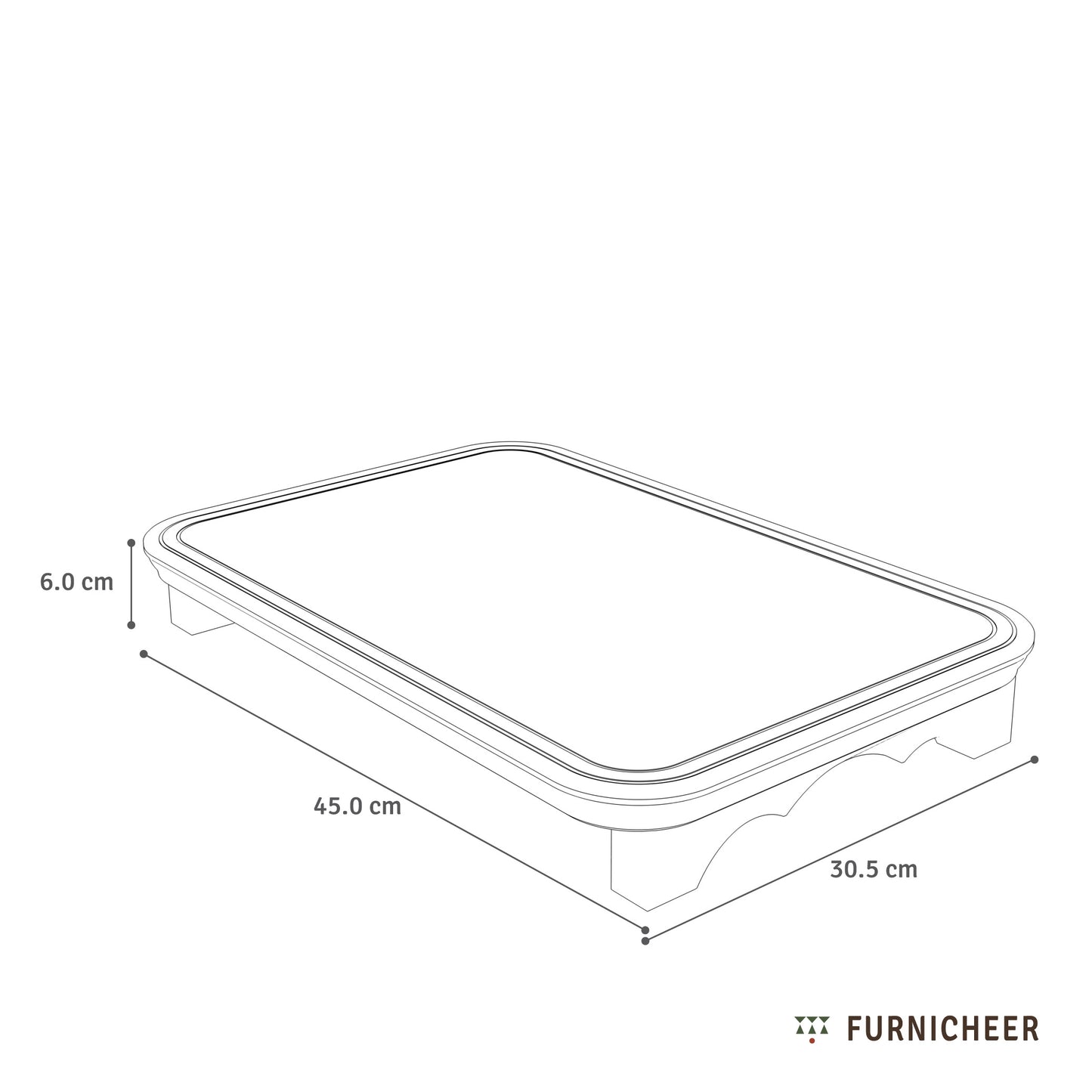 Dimension image of a low seating with furnicheer branding
