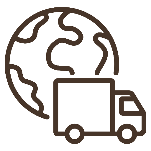 Outline of a truck and world map, symbolizing global transportation.