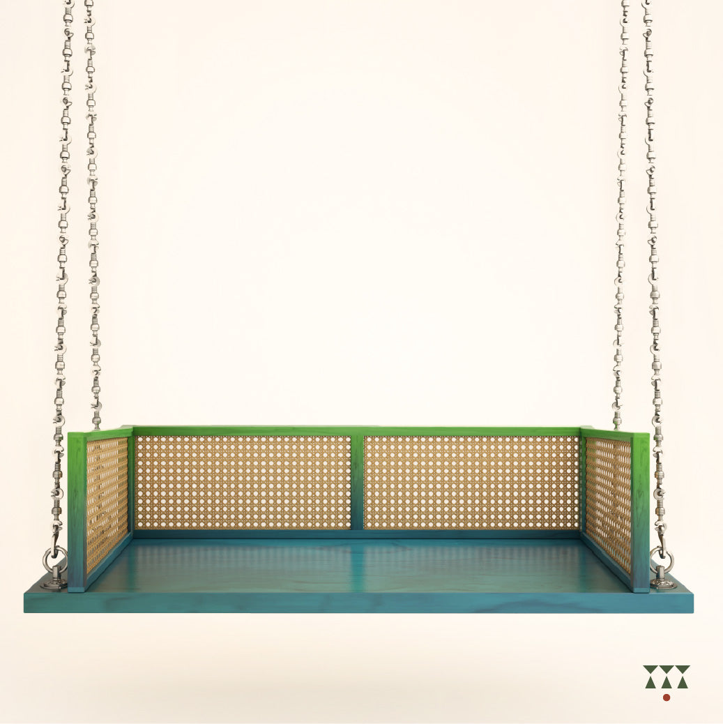 Sham, a solid wood hanging Jhula