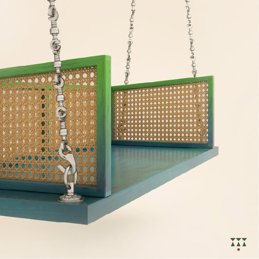 Sham, a solid wood hanging Jhula
